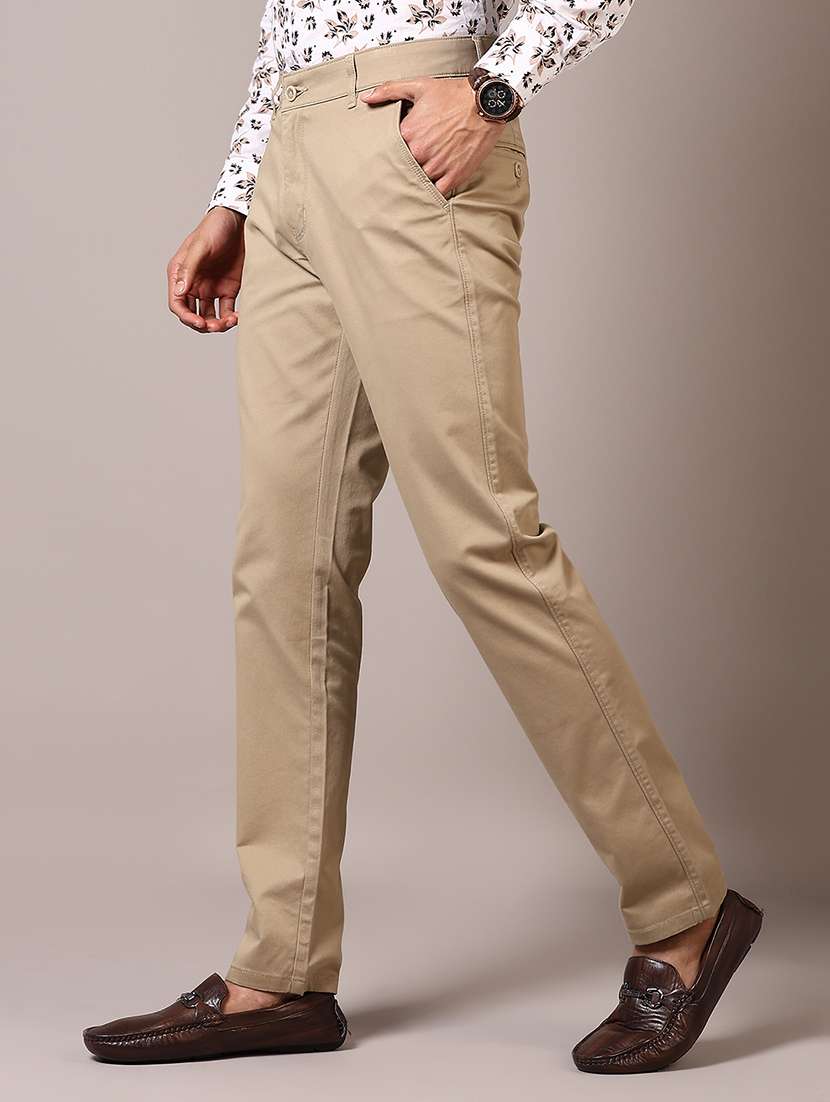 men solid mid rise chinos trouser - 21686699 - Standard Image - 2