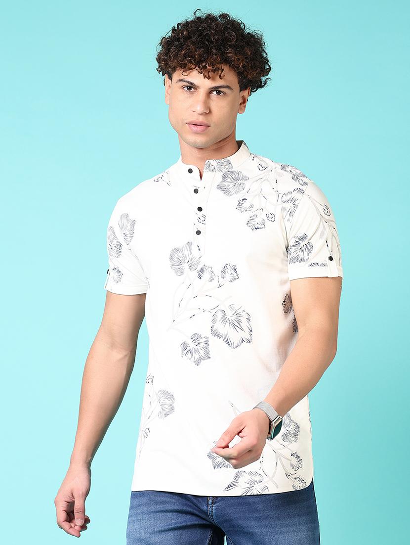 men printed mandarin neck short sleeves t-shirt - 21686702 -  Zoom Image - 0