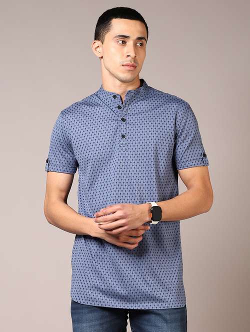 men printed mandarin neck long sleeves t-shirt - 21686704 -  Standard Image - 0