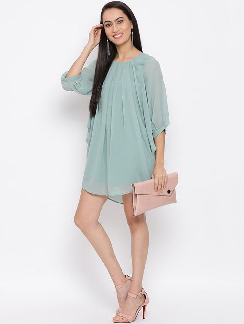 women solid round neck high low dress - 21686996 -  Standard Image - 0