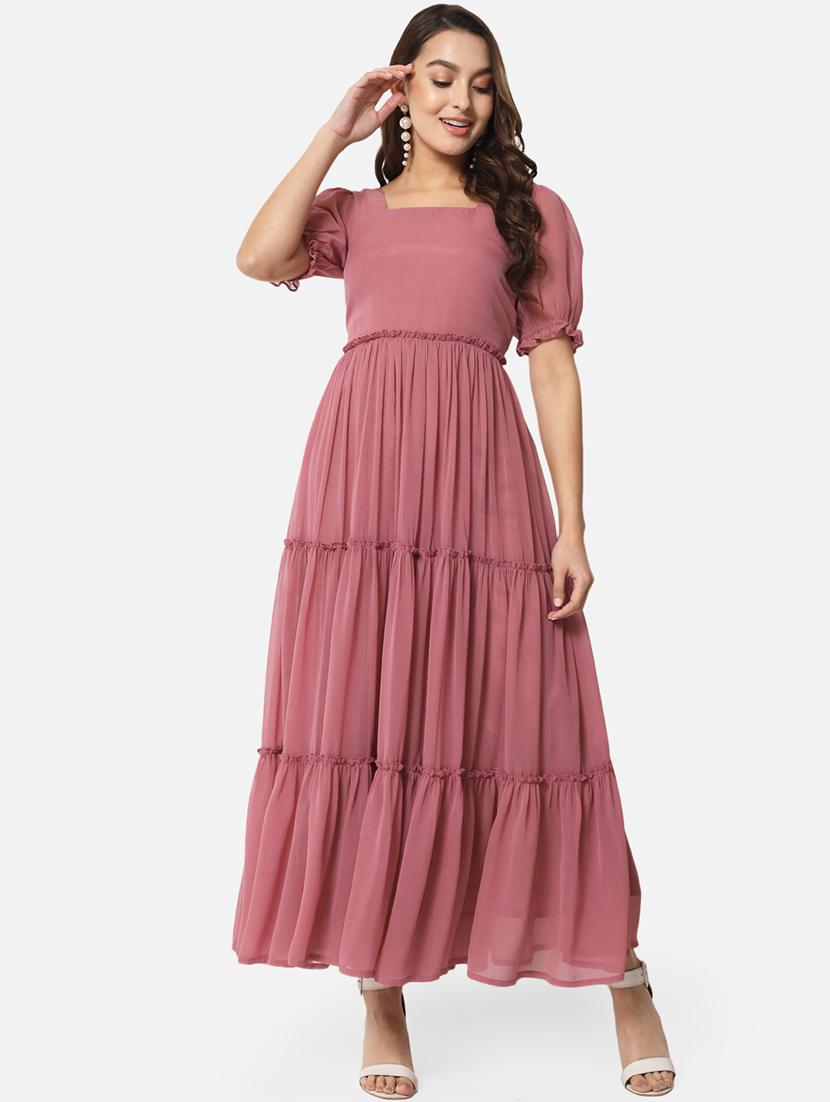 women solid puff sleeves tiered maxi dress - 21687017 - Zoom Image - 0