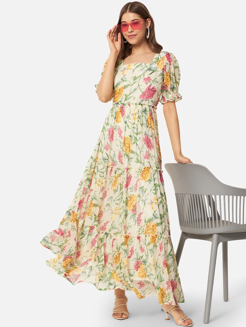 women printed puff sleeves tiered maxi dress - 21687021 -  Zoom Image - 0