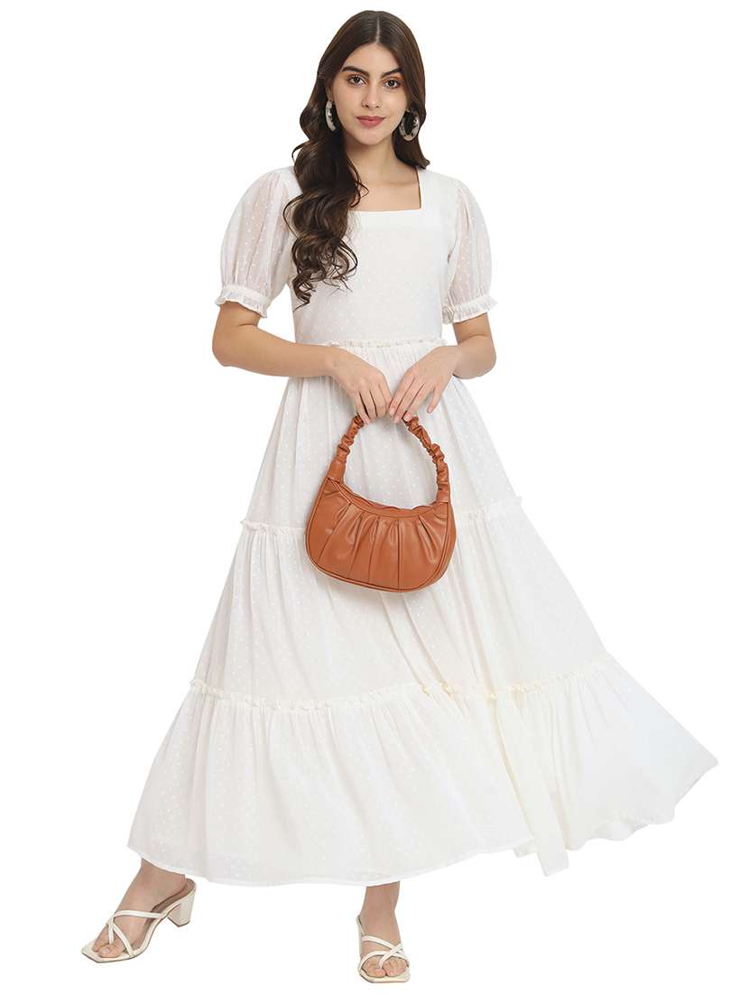 women self designed puff sleeves tiered maxi dress - 21687022 - Zoom Image - 0