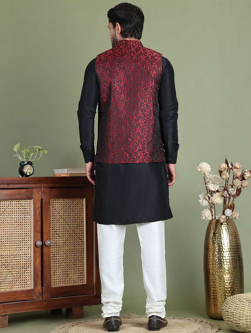 men self design kurta pyjama with jacket ethnic wear set - 21687075 - Standard Image - 2
