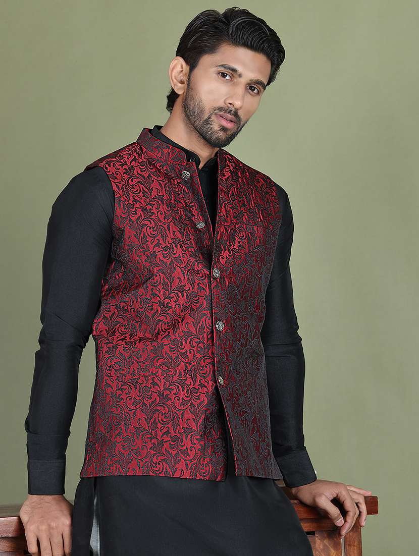 Men Self Design Kurta Pyjama With Jacket Ethnic Wear Set