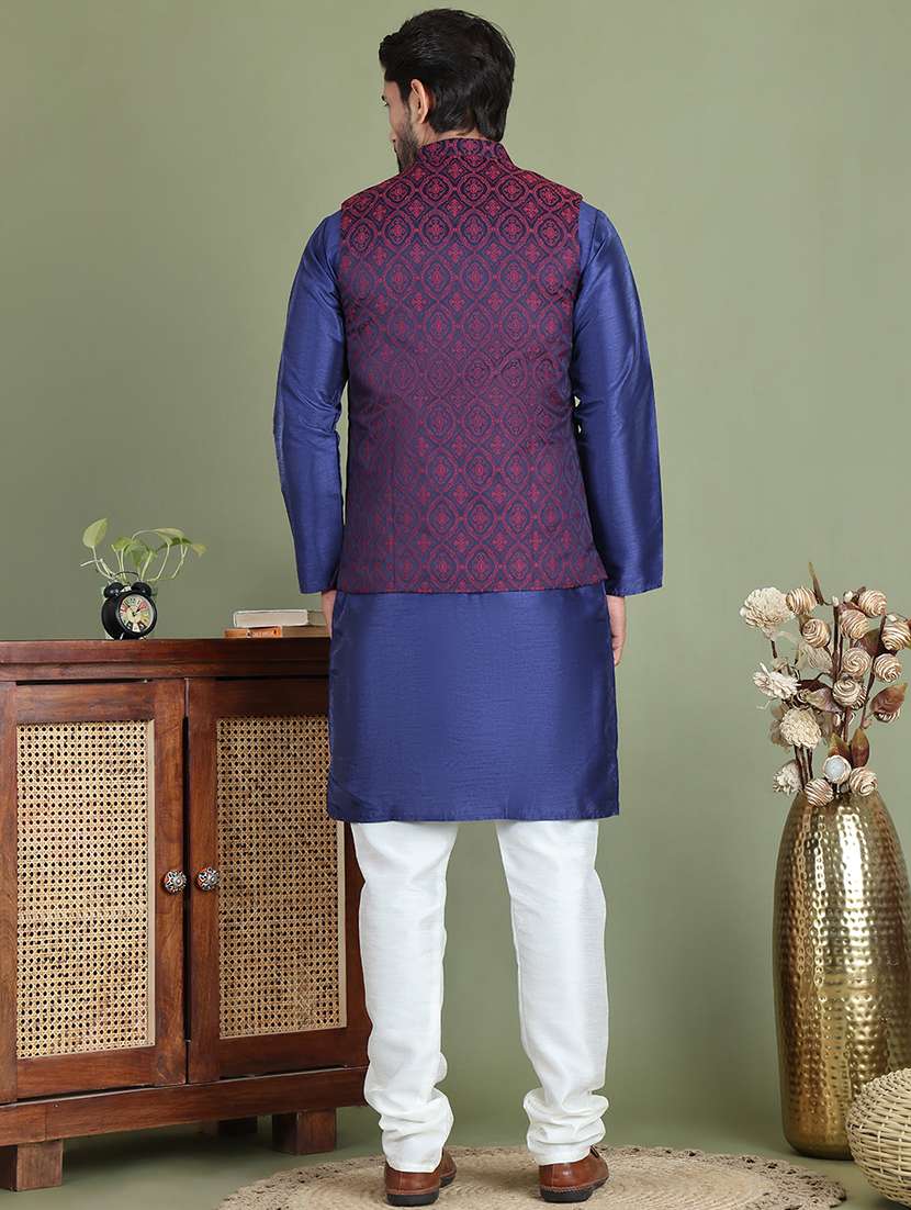 men self design kurta pyjama with jacket ethnic wear set - 21687078 -  Standard Image - 2
