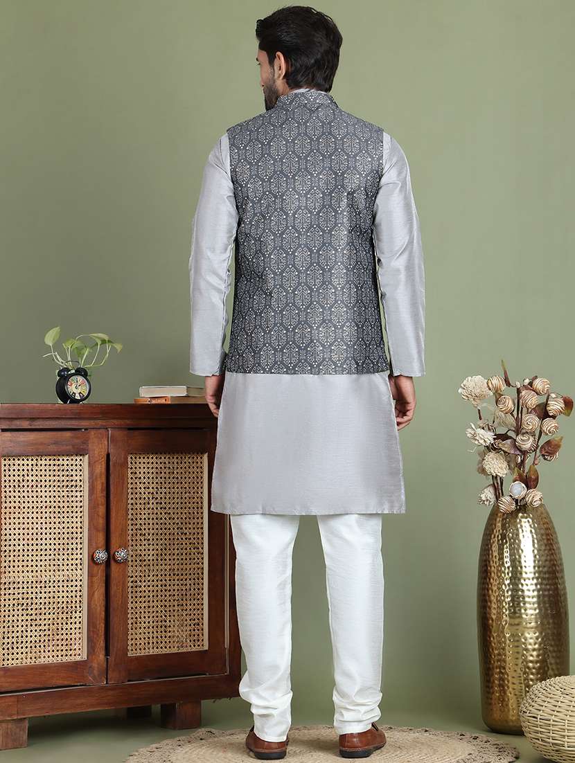 men printed kurta pyjama with jacket ethnic wear set - 21687083 -  Standard Image - 2