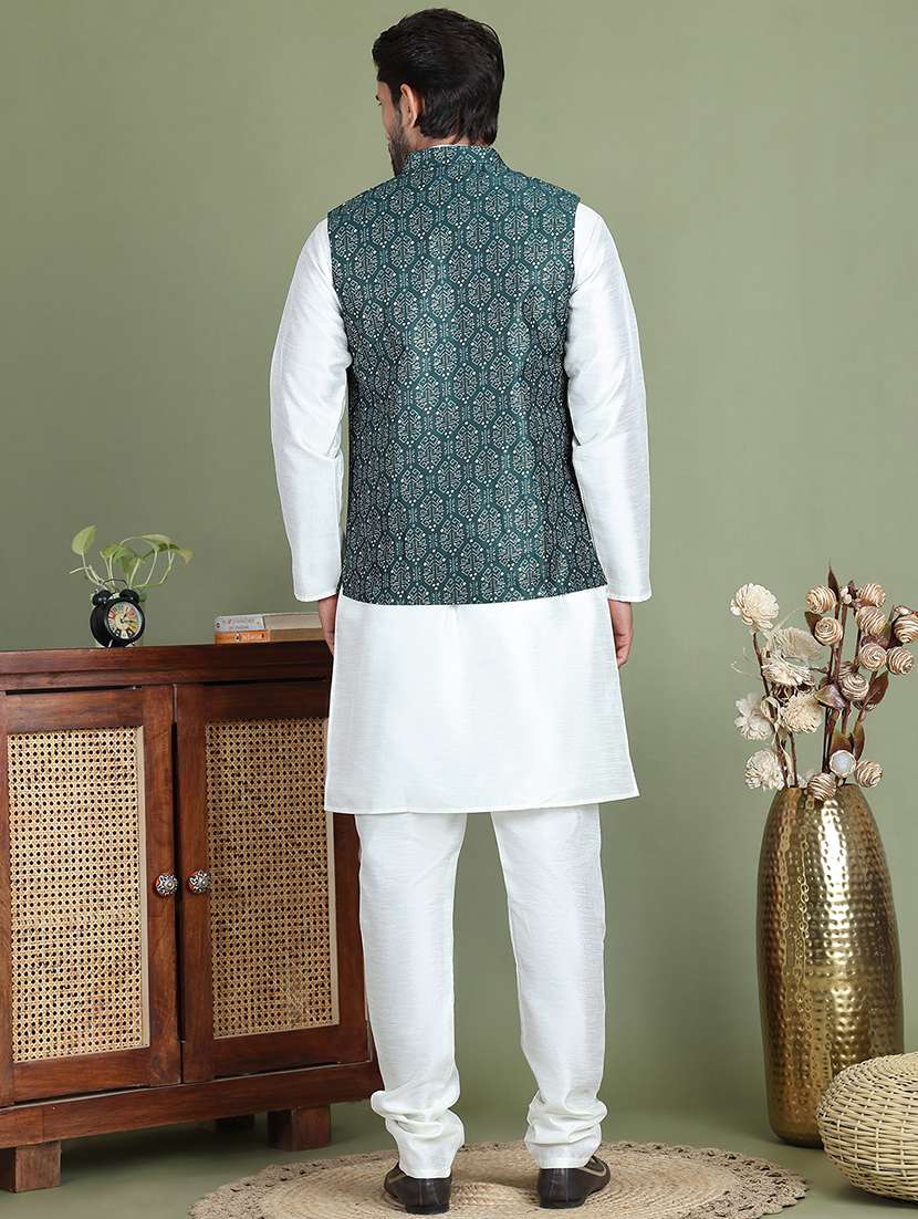 men printed kurta pyjama with jacket ethnic wear set - 21687084 -  Standard Image - 2