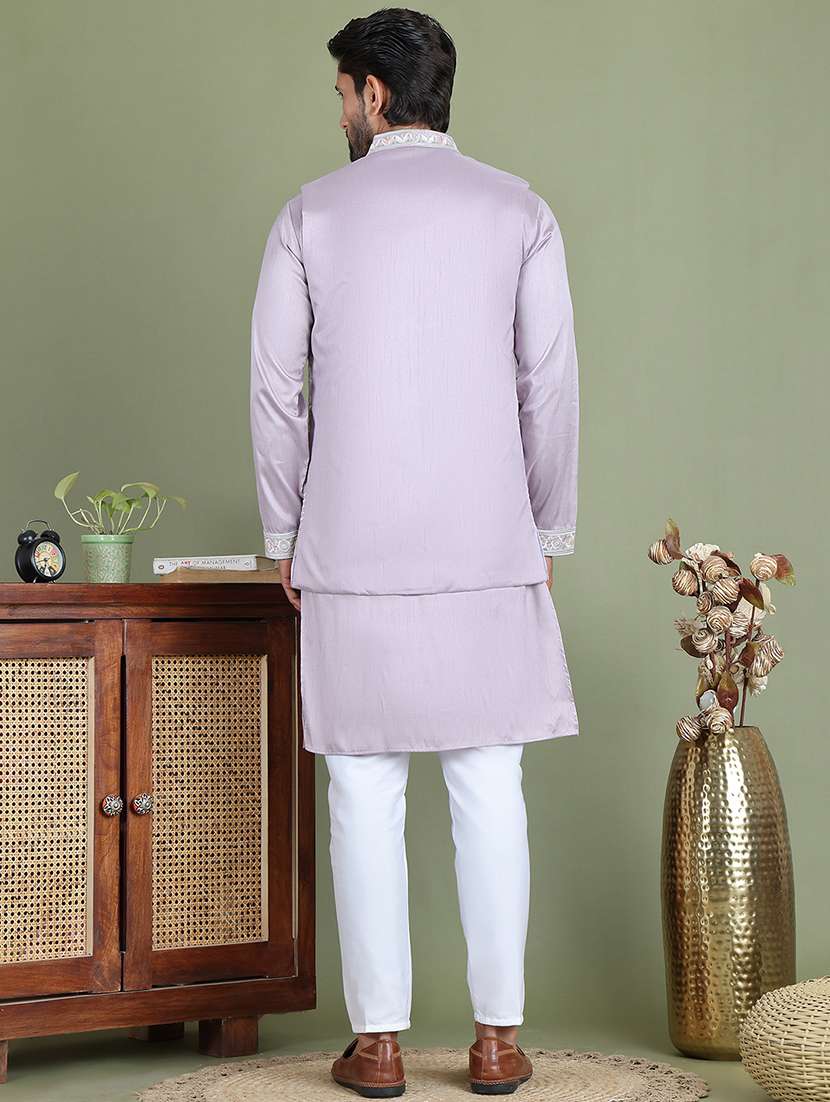 men embroidered kurta pyjama with jacket ethnic wear set - 21687090 -  Standard Image - 2