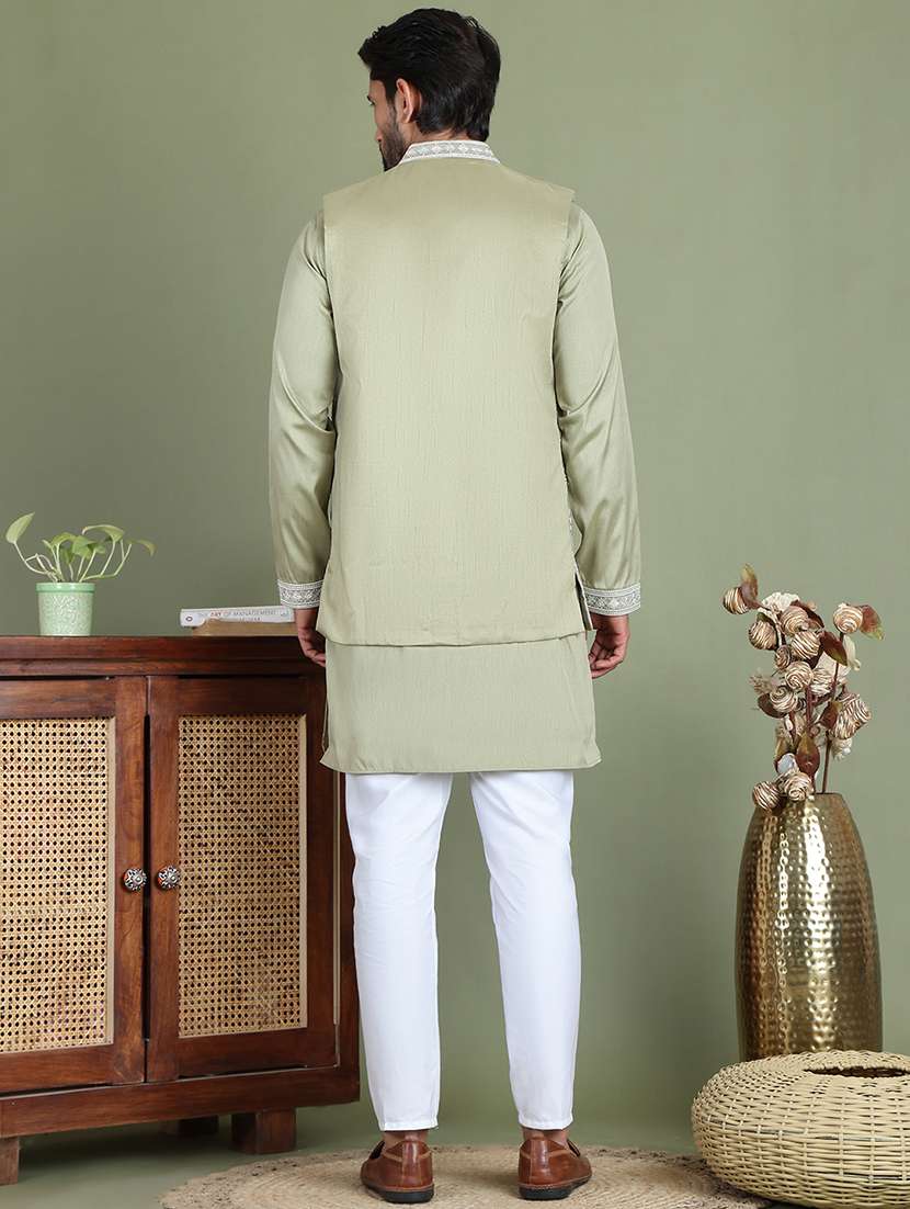 men embroidered kurta pyjama with jacket ethnic wear set - 21687093 -  Standard Image - 2