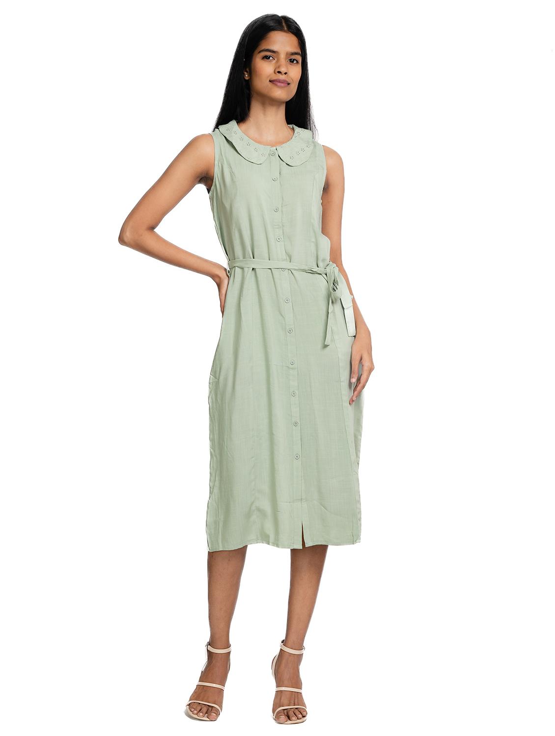 women solid peter pan collar sleeveless shirt dress - 21687099 - Zoom Image - 0
