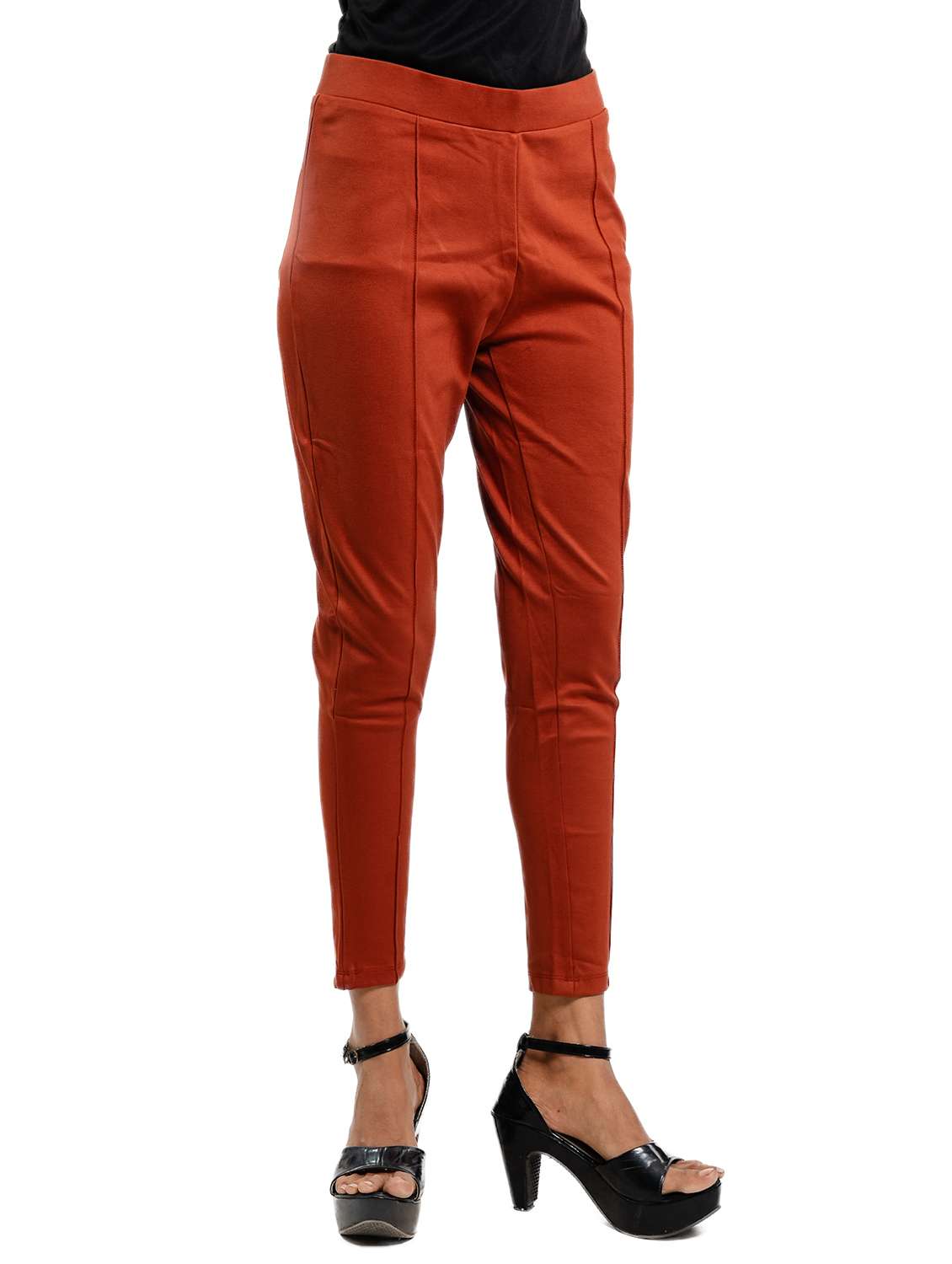 women solid md rise cigarette pant