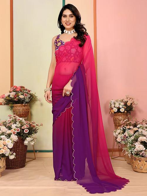 women ombre printed saree with blouse - 21687457 - Standard Image - 0