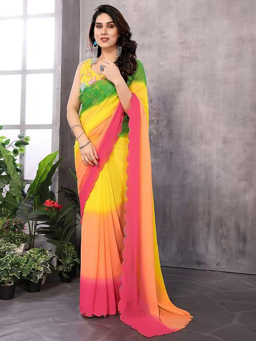 women ombre printed saree with blouse - 21687460 - Standard Image - 0
