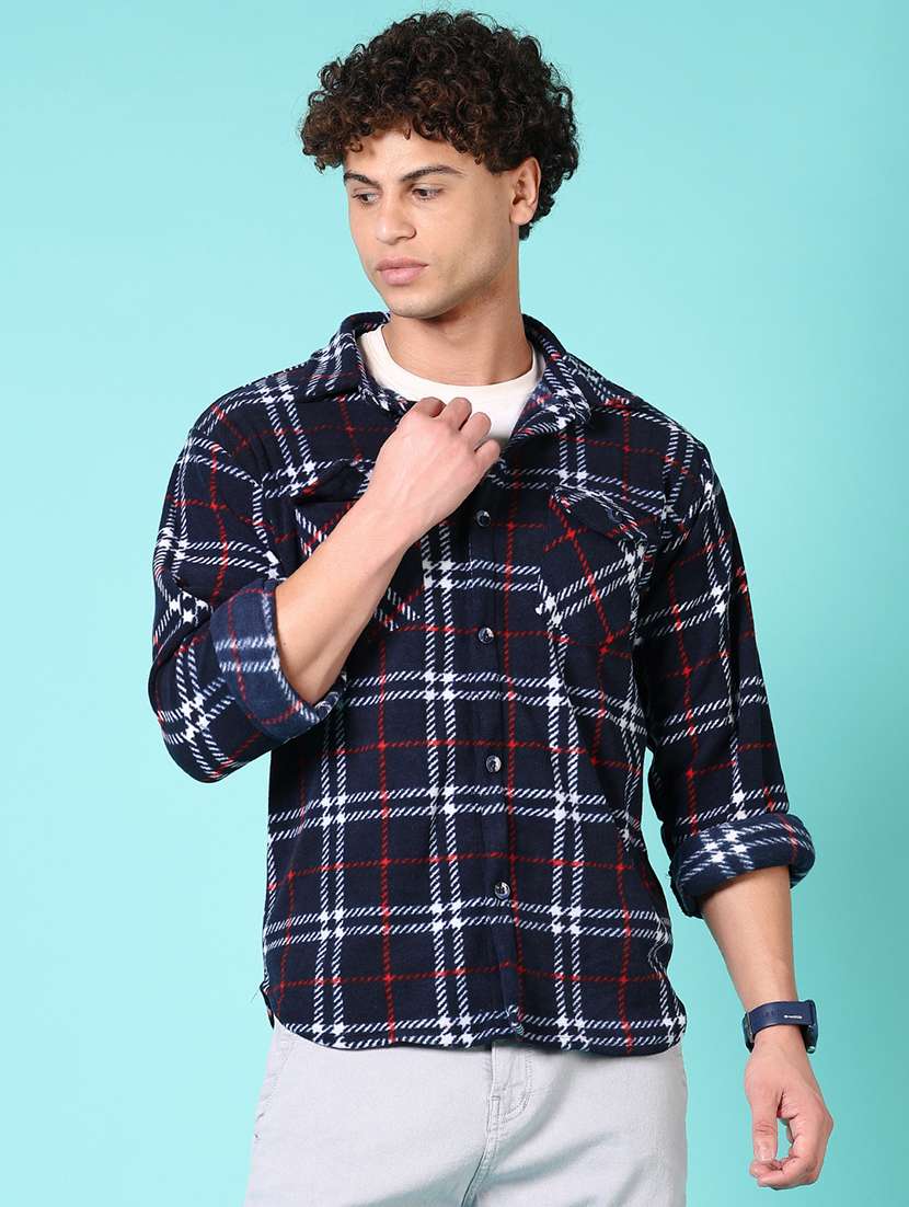 men long sleeves checkered shacket