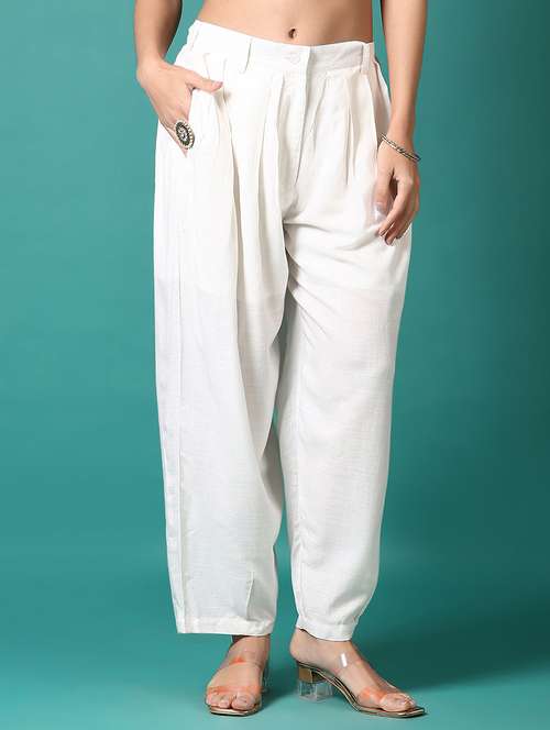 women off white solid salwar