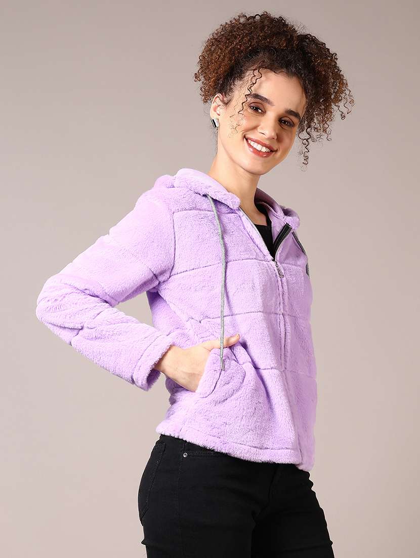 women solid long sleeves hooded sweatshirt - 21687578 -  Standard Image - 2