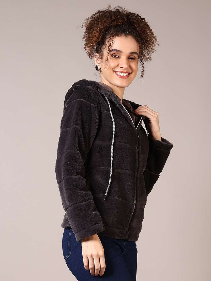 women solid long sleeves hooded sweatshirt - 21687589 -  Standard Image - 2