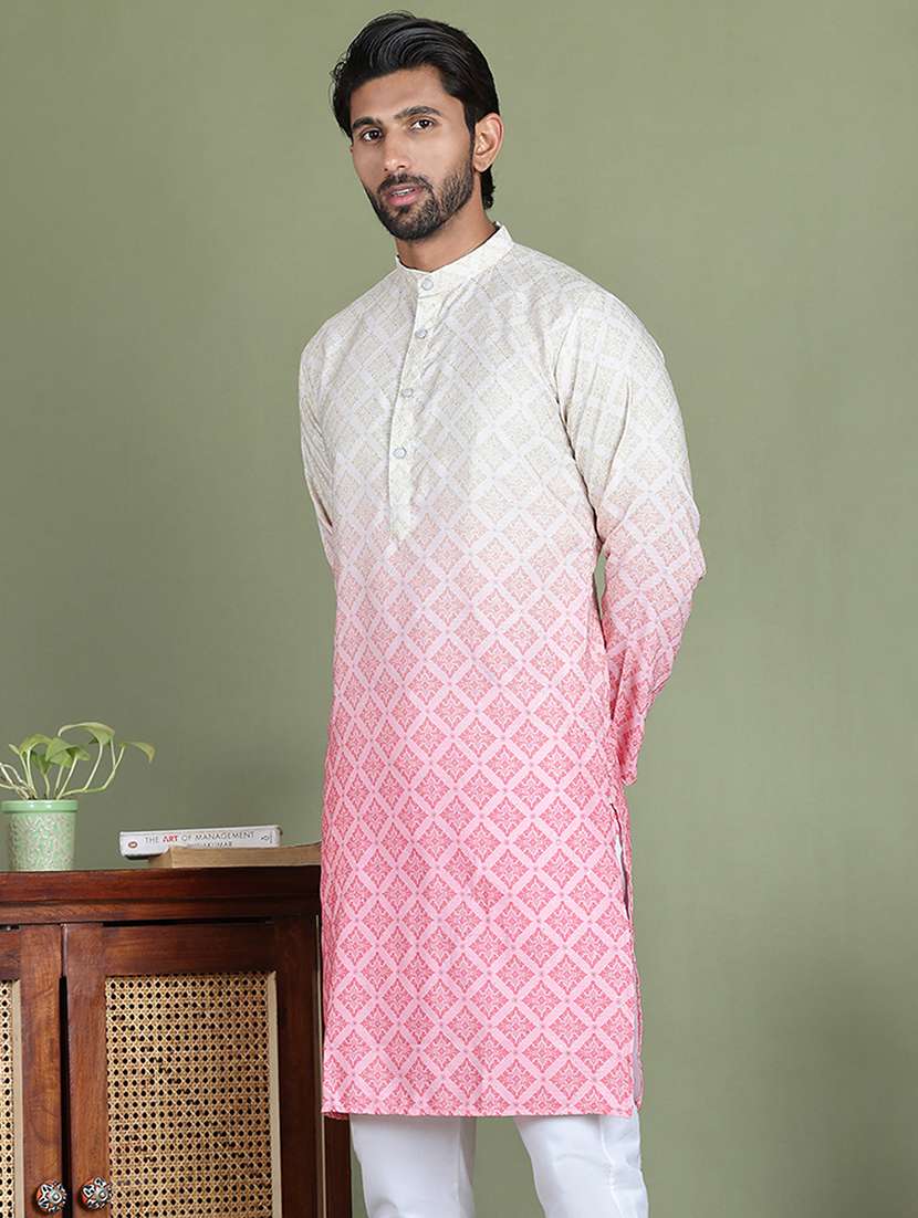 men printed mandarin neck long kurta - 21687703 -  Standard Image - 2