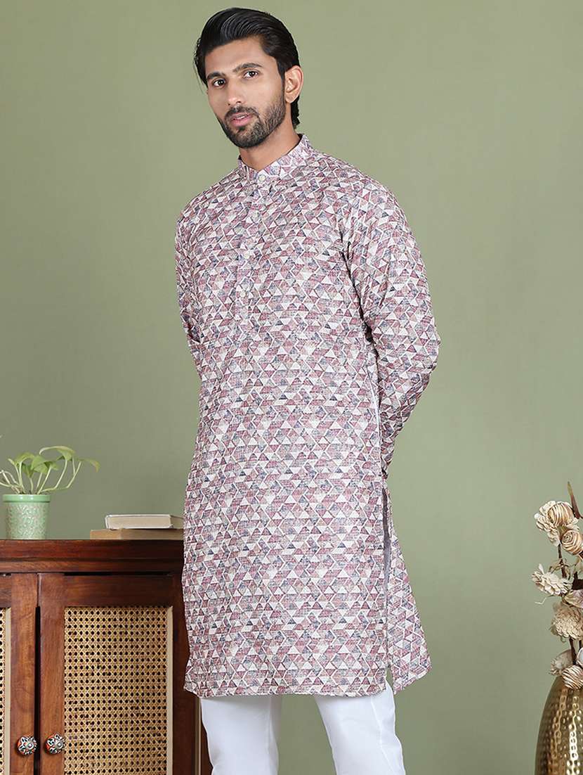 men printed mandarin neck long kurta - 21687706 - Standard Image - 2