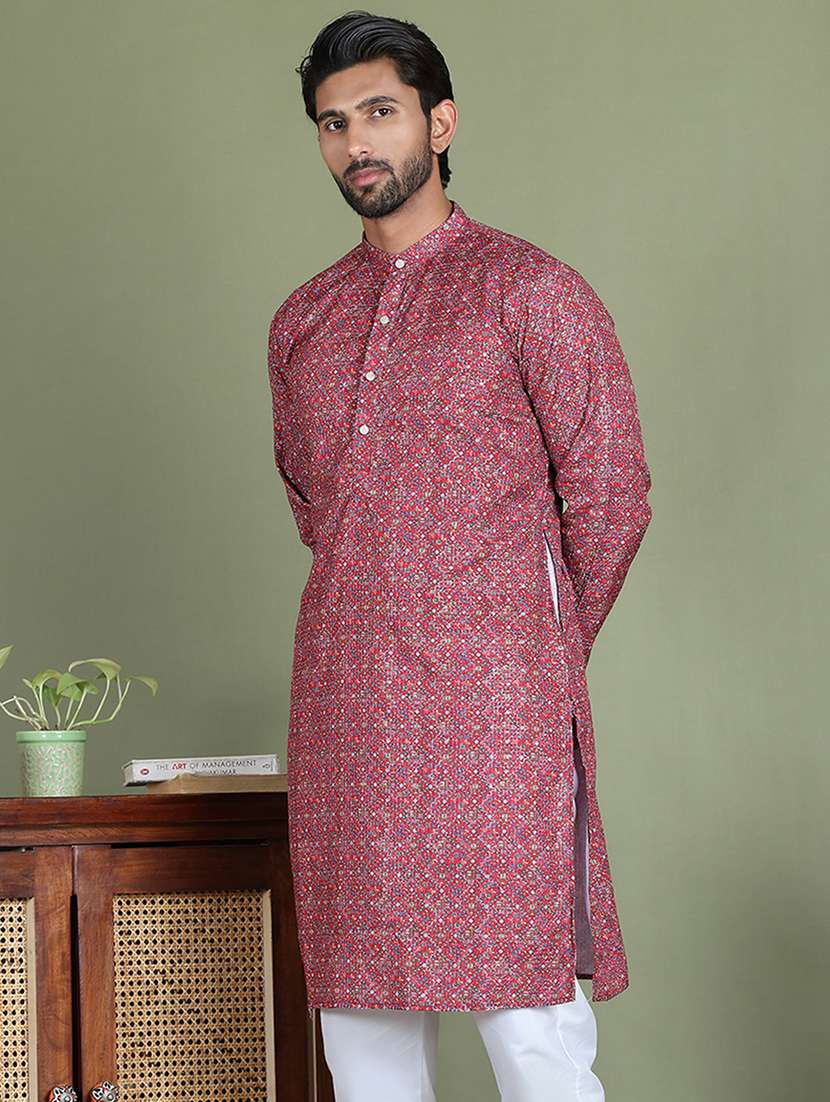 men printed mandarin neck long kurta - 21687708 -  Standard Image - 2