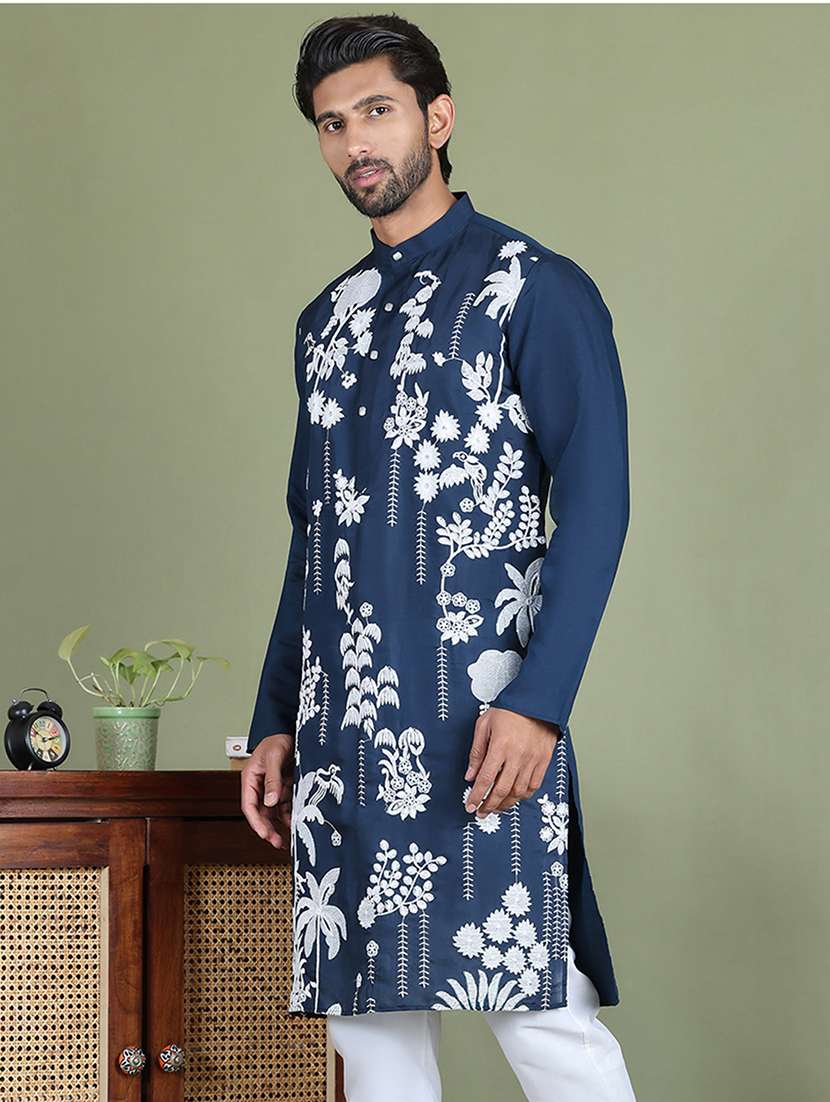 men embroidered mandarin neck long kurta - 21687713 - Standard Image - 2