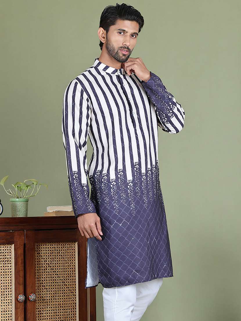 men printed mandarin neck long kurta - 21687718 -  Standard Image - 2