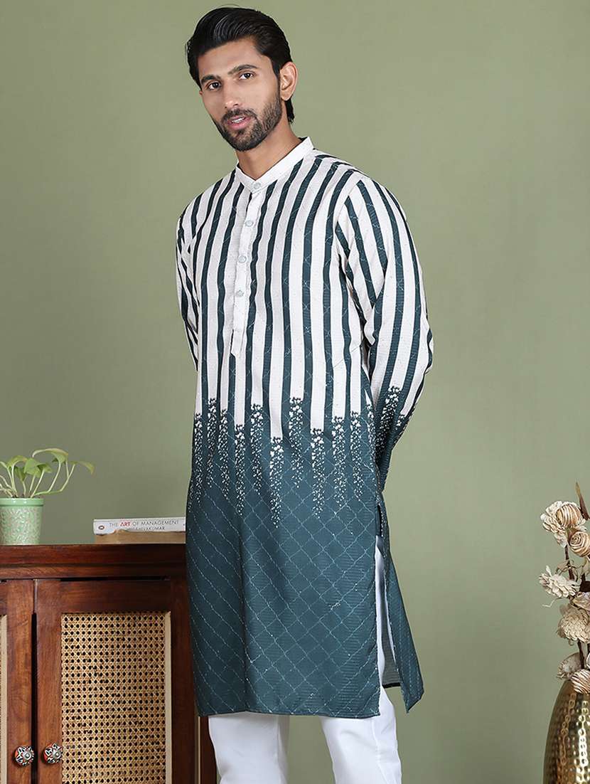 men printed mandarin neck long kurta - 21687719 -  Standard Image - 2