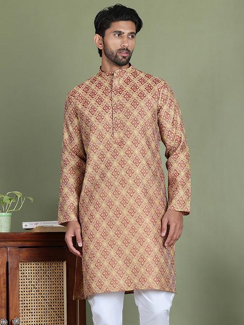 men printed mandarin neck long kurta - 21687723 -  Standard Image - 0