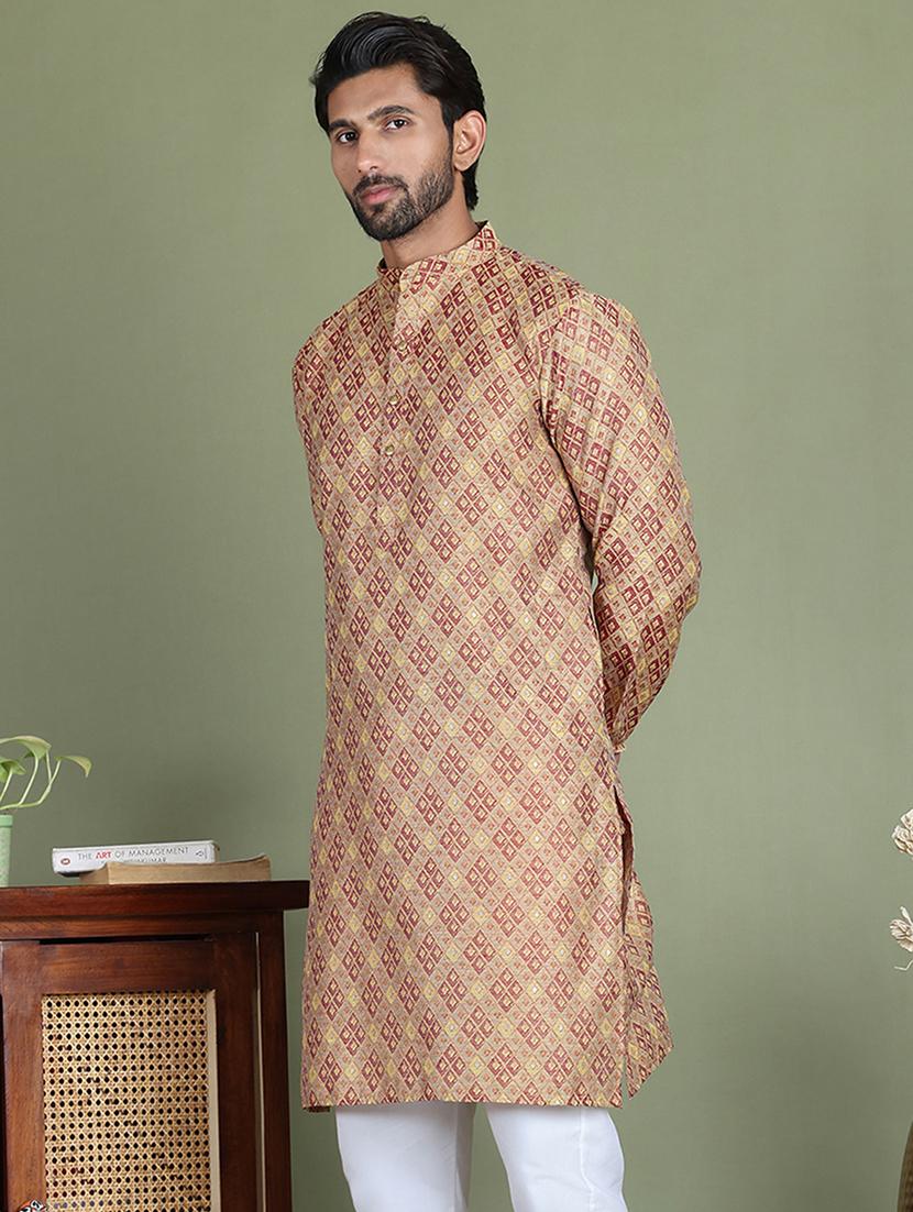 men printed mandarin neck long kurta - 21687723 - Standard Image - 2