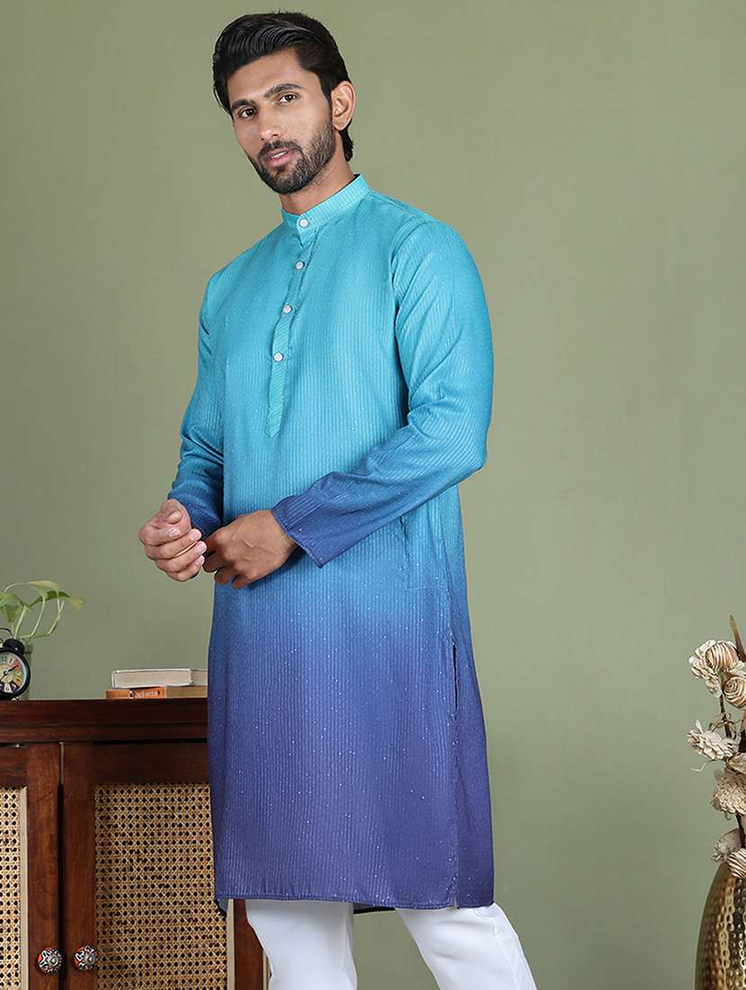 men sequin mandarin neck long kurta - 21687724 -  Standard Image - 2