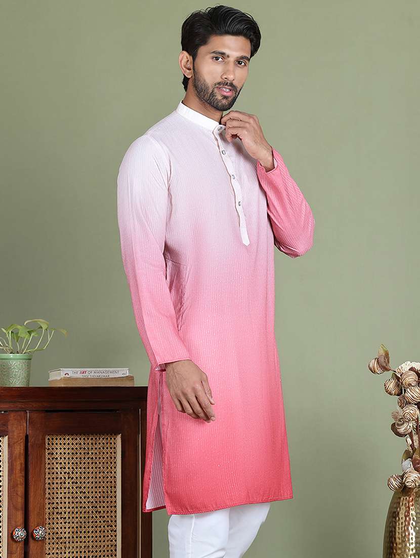 men sequin mandarin neck long kurta - 21687725 - Standard Image - 2