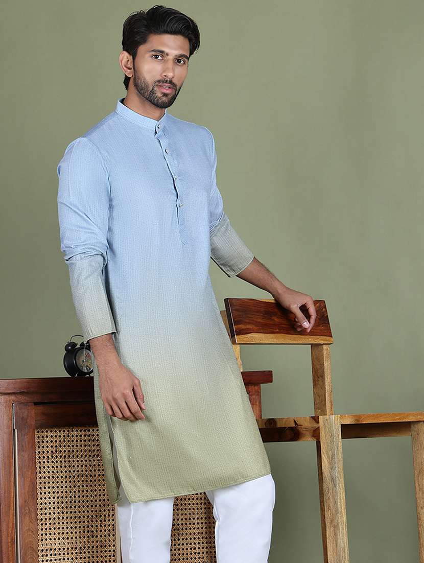 men sequin mandarin neck long kurta - 21687726 -  Standard Image - 2