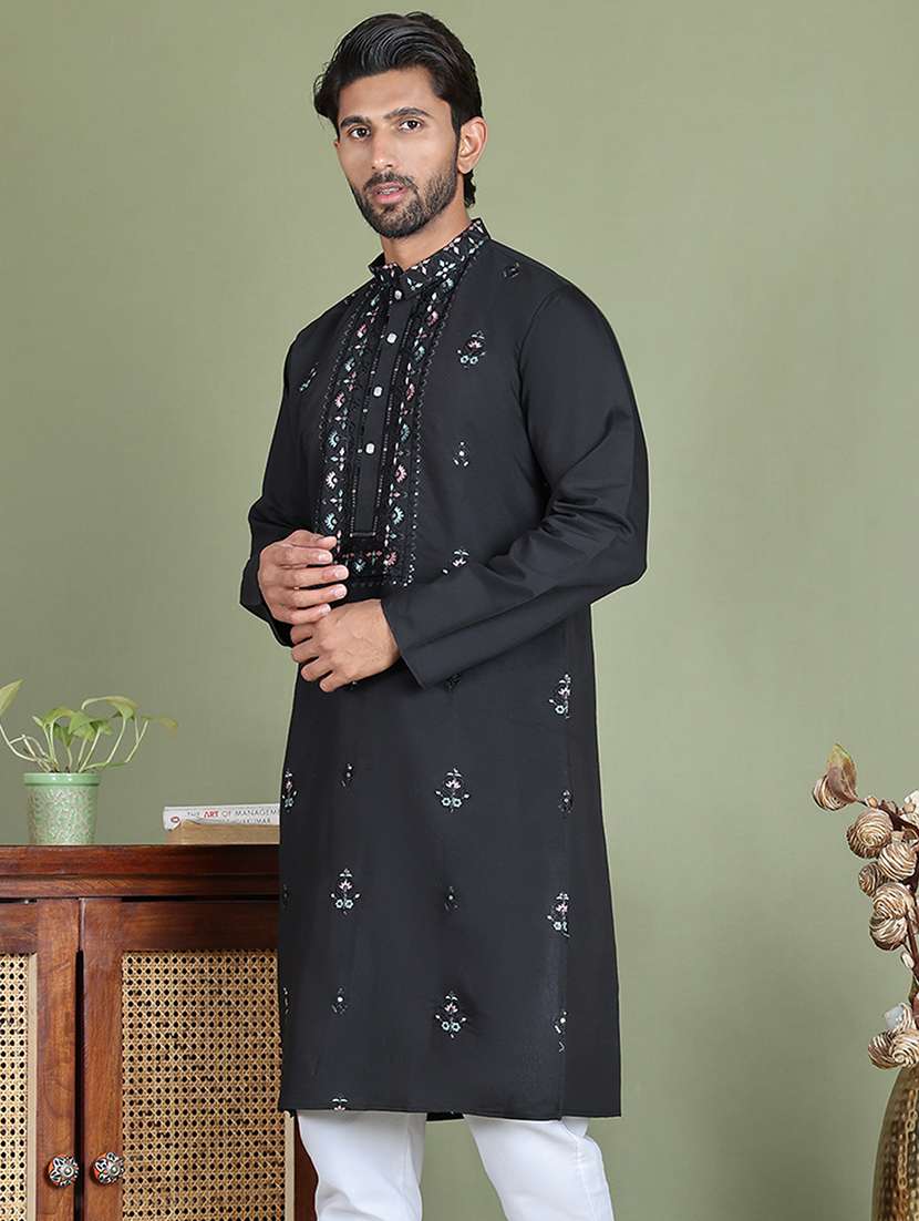 men embroidered mandarin neck long kurta - 21687730 - Standard Image - 2