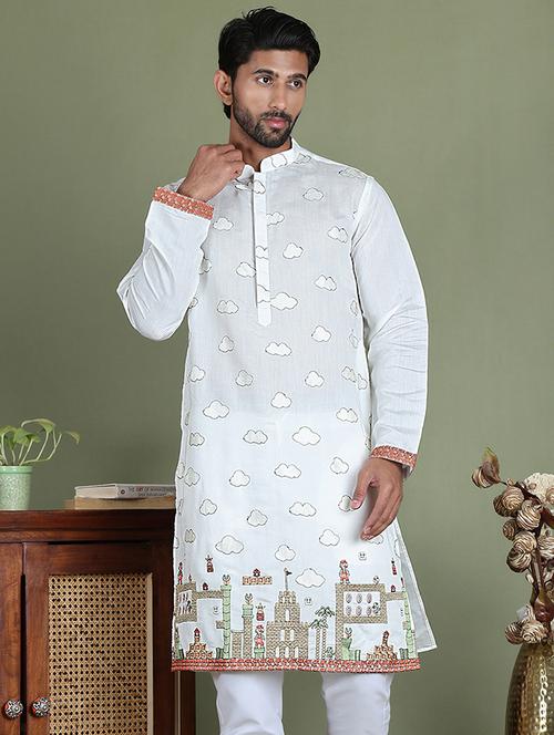 men embroidered mandarin neck long kurta - 21687732 - Standard Image - 0