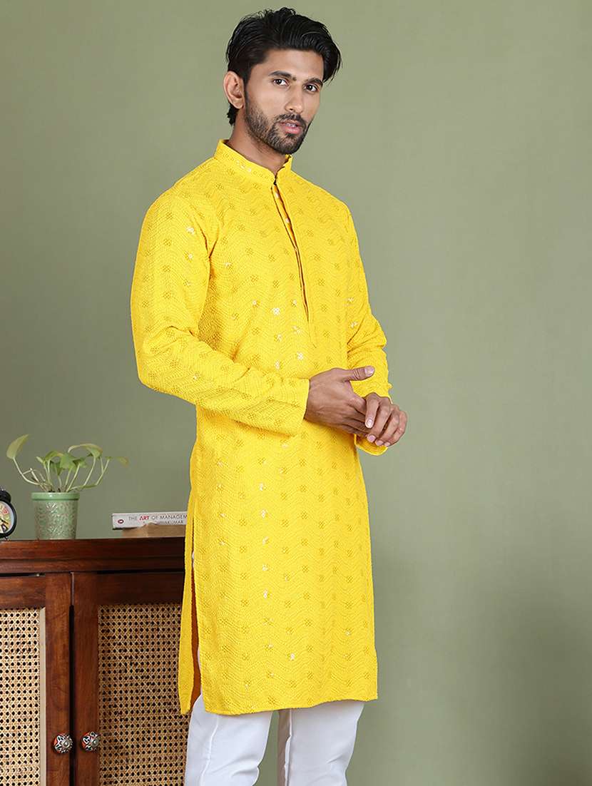 men embroidered mandarin neck long kurta - 21687735 -  Standard Image - 2
