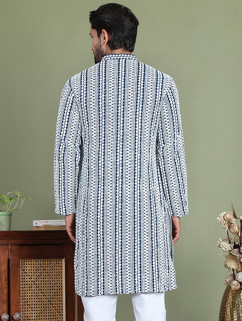 men embroidered mandarin neck long kurta - 21687739 - Standard Image - 2