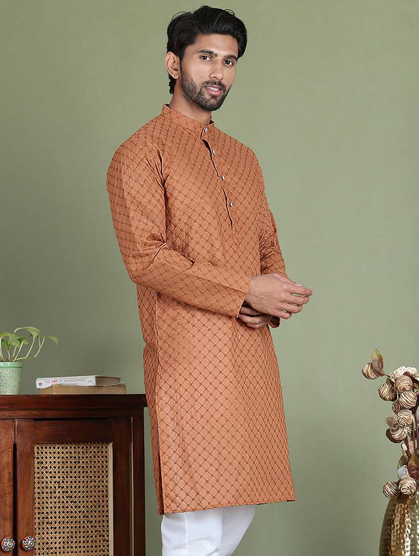 brown cotton long kurta - 21687741 - Standard Image - 2