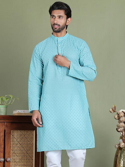 blue cotton long  kurta - 21687746 -  Standard Image - 0