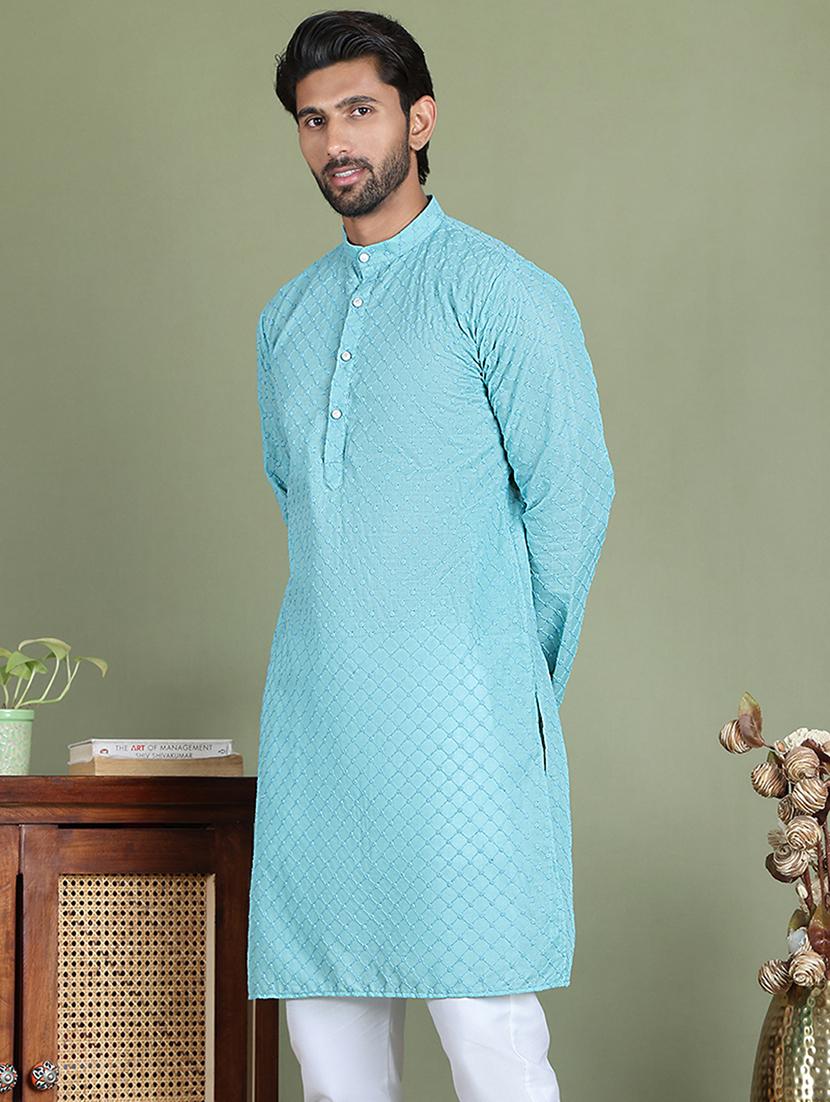 blue cotton long kurta - 21687746 - Standard Image - 2