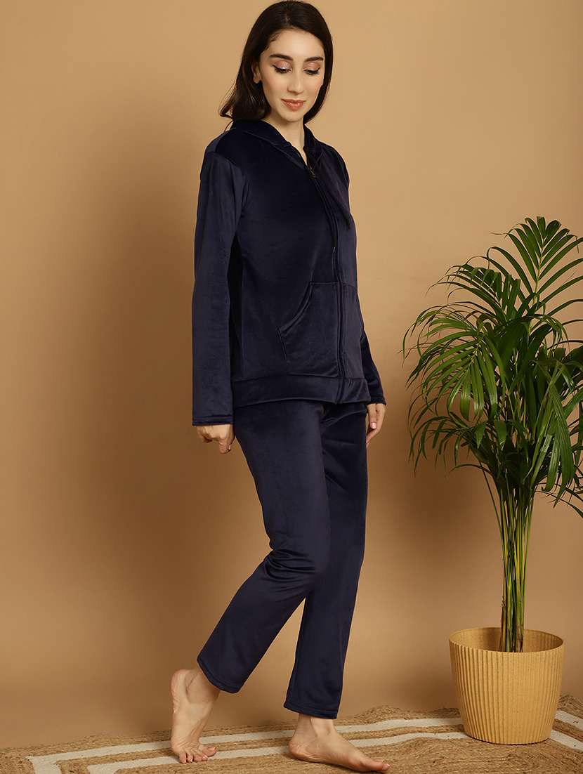 women solid velvet nightwear set - 21687839 -  Standard Image - 2