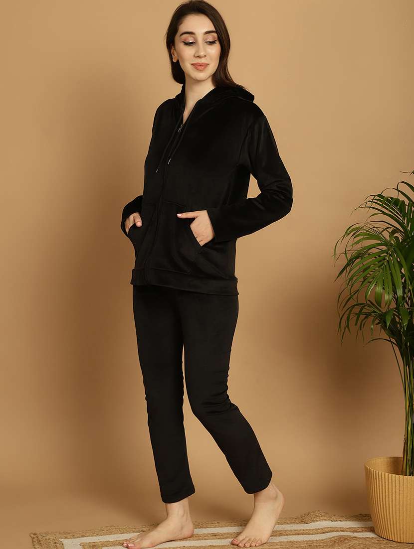 women solid velvet nightwear set - 21687841 -  Standard Image - 2