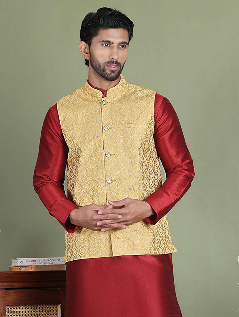 gold silk blend nehru jacket