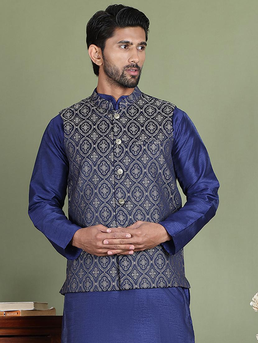 brown silk blend nehru jacket - 21687895 - Zoom Image - 0