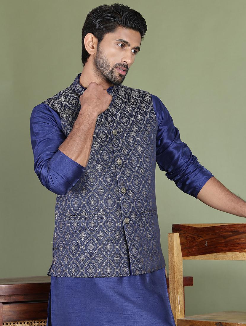 brown silk blend nehru jacket - 21687895 - Standard Image - 2
