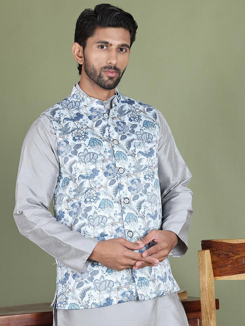 white silk blend nehru jacket - 21687905 - Standard Image - 2