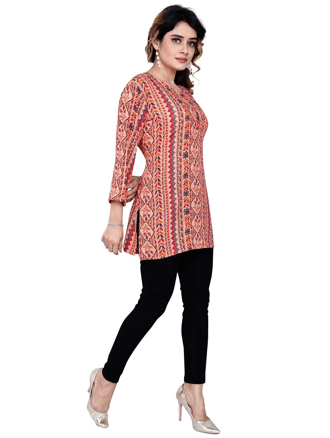 women three quarter sleeve straight kurti - 21687932 -  Standard Image - 2