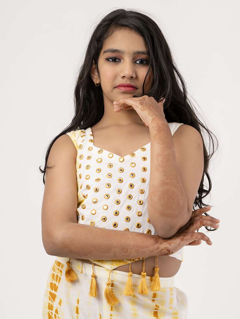 girls yellow tie & dye sleeveless top sharara set - 21687946 - Standard Image - 2
