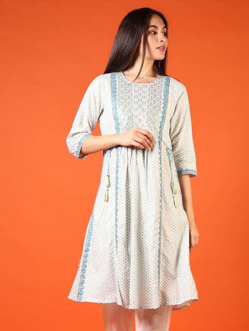 women printed three quarter sleeve a-line kurta - 21688096 - Standard Image - 0