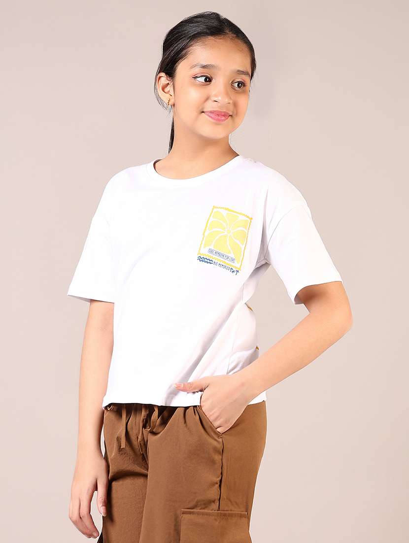girls white printed round neck t-shirt - 21688099 -  Standard Image - 2